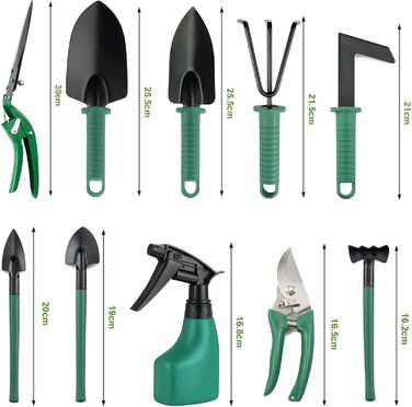 Набір садових інструментів з нержавіючої сталі, 10 предметів. Комплект для догляду за садом, набір для роботи в саду з кейсом, набір для розсади, ручні садові інструменти, ідеальний подарунок для садівників та садівниць.