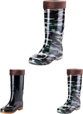 Чоловічі гумові чоботи до коліна, водонепроникні, з підкладкою з плюшевого хутра, гумові чоботи, взуття без шнурівки для активного відпочинку, роботи, полювання, теплі, сухі, нековзні, грязьове взуття, розмір 39 EU Jn