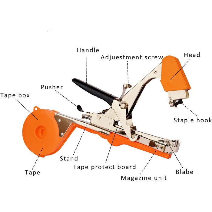 Плоскогубці для підв'язування рослин Hironobu, машина для підв'язування рослин стрічкові плоскогубці tapetool ручна машина для підв'язування, стрічка та запасне лезо для винограду, малини, помідорів та овочів (помаранчевий)
