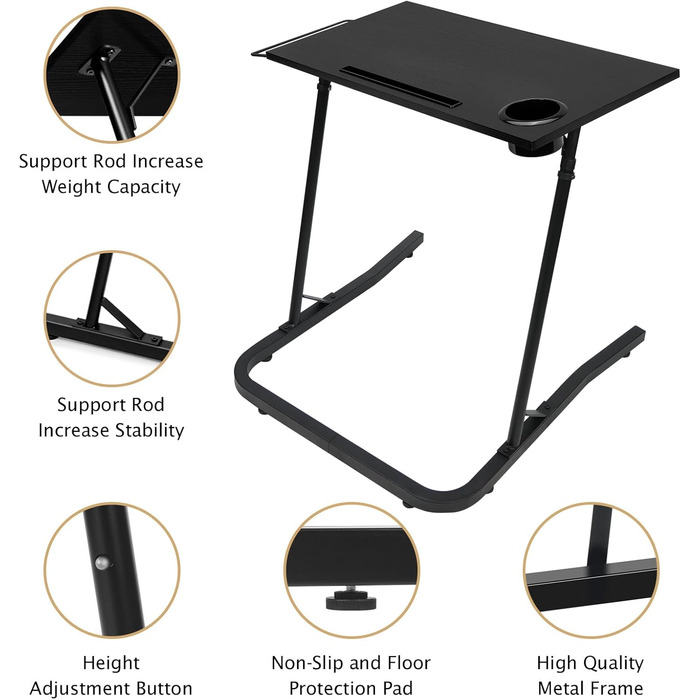 Велосипедний стіл для велотренажерів, регульована по висоті бігова доріжка, стіл для тренувань на біговій доріжці, портативний роликовий тренажер для велотренажерів з тримачем для напоїв, тримач для планшета, тримач для рушників, чорний