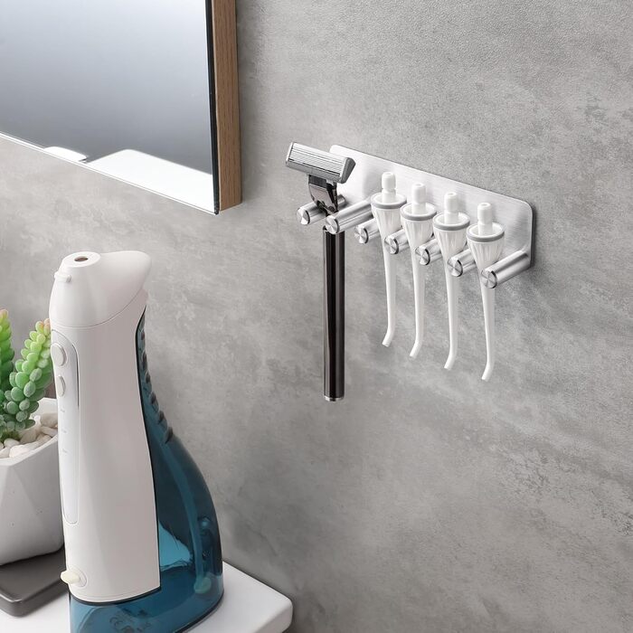 Тримач для електричної зубної щітки OETAMS без свердління, настінний тримач для зубної щітки на 6 насадок для електричних щіток, тримач для зубної щітки з нержавіючої сталі, самоклеючий тримач для головки зубної щітки, срібний