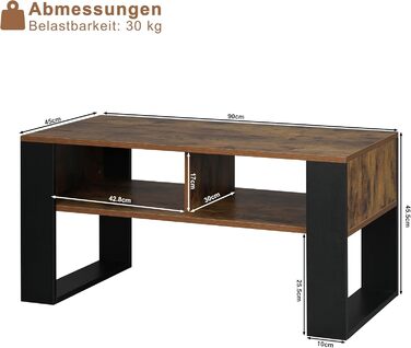 Журнальний столик WOLTU з місцем для зберігання, бічний столик для вітальні, сучасний стіл для вітальні, прямокутний журнальний столик, диван-столик, 2 відкриті відділення, вінтажний дерев&39яний вигляд чорного кольору, BTS16hov