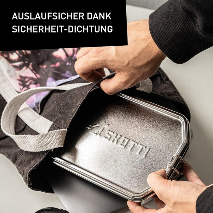 Ланч-бокс SKOTTI Boks 1.0L, нержавіюча сталь, штабелюється та герметичний, також використовується як каструля або сковорідка, ланч-бокс з нержавіючої сталі для дорослих та дітей, ідеально підходить як ланч-бокс 1.0 літр