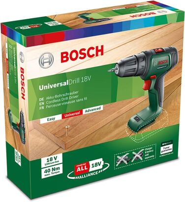 Акумуляторний дриль-шуруповерт Bosch UniversalDrill 18 В (без акумулятора, 18 В, у коробці)