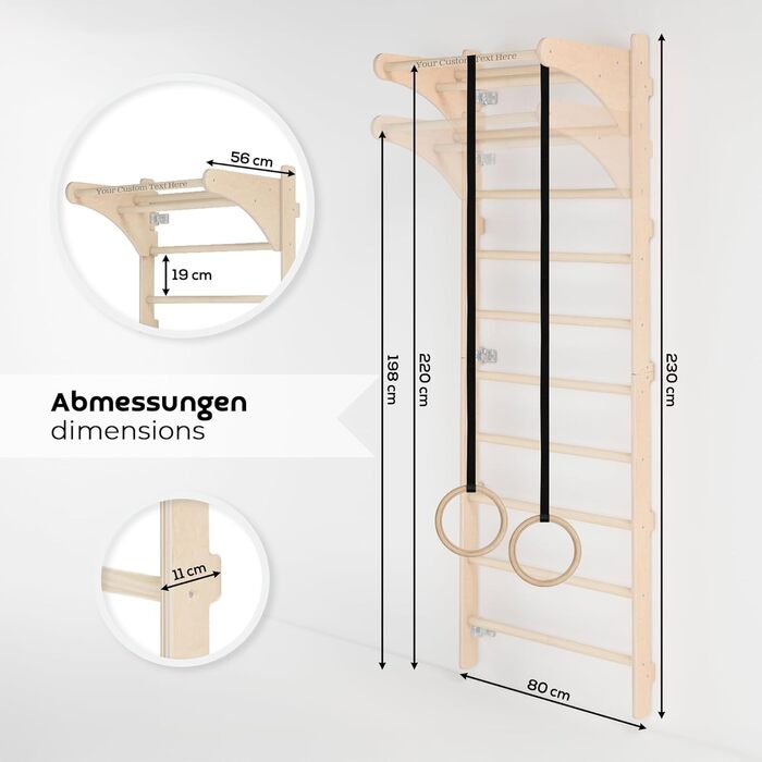 Настінна гімнастична драбина MAMOI для дорослих з гімнастичними кільцями та тренувальною ручкою, регульовані кільця для силових тренувань та розтяжки вдома, персоналізований дизайн