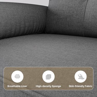 Місний диван Xbro, невеликий 2-місний диван з підлокітником та бічною кишенею, сучасний тканинний диван для вітальні, квартири, офісу, легке складання, 144 x 77 x 77 см, темно-сірий, 2-