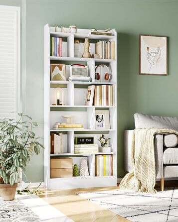 Книжкова полиця Hzuaneri, з 7 полицями, полиця для зберігання, окремостояча полиця, для вітальні, офісу, спальні, 24 x 80 x 199 см, білий BC32803 шт. Білий 24 x 80 x 199 см
