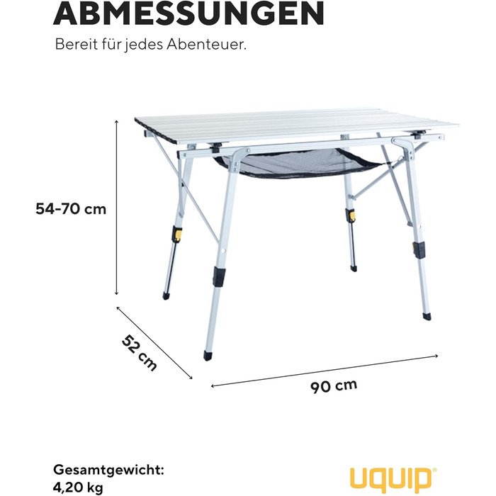 Кемпінговий стіл Uquip Variety M Silver I 53 x 46 x 90 см I Компактний розкладний стіл вантажопідйомністю 30 кг I Міцний розкладний стіл з алюмінію I Портативний вуличний стіл для кемпінгу, пікніків, фестивалів та саду