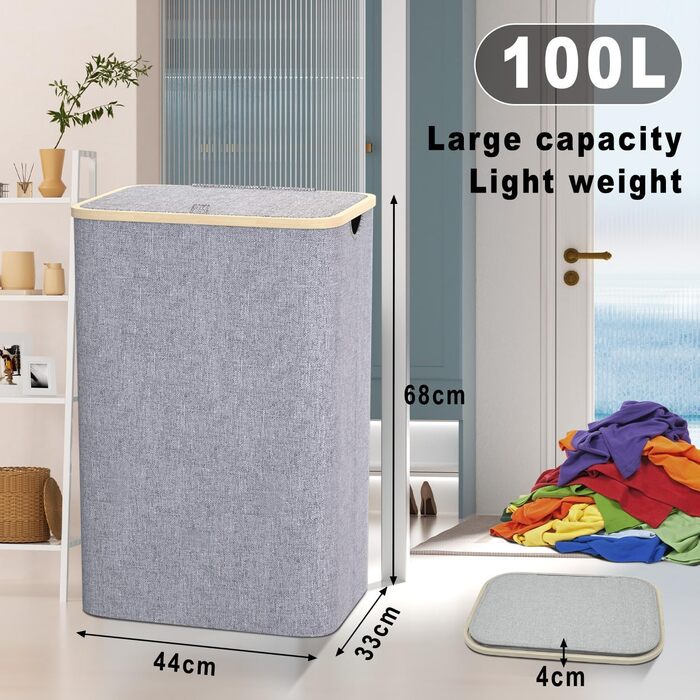 Кошик для білизни з кришкою 100 л, Кошик для білизни великий вузький зі знімним мішком для білизни Кошики для білизни Шафа для біл