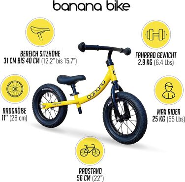 Дитячий велосипед-балансир Banana 12 дюймів Дитячий велосипед для хлопчиків і дівчаток, підходить для дітей від 2-5 років, велосип