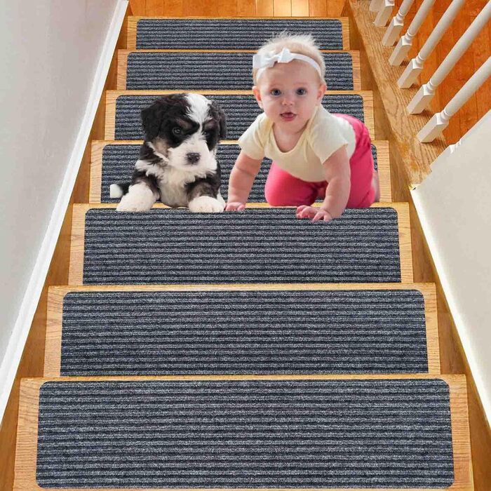 Набір із 15 килимків для сходів, самоклеючих, протиковзких для використання всередині приміщень, підходить для дітей, людей похилого віку та домашніх тварин, 60x20 см (темно-сірий)