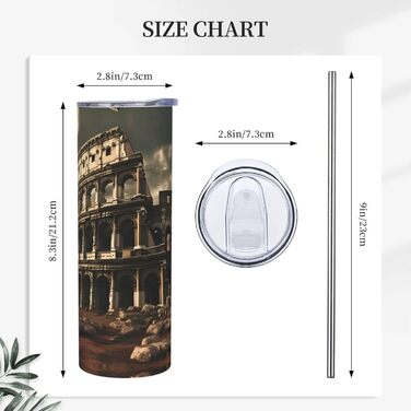 Кухоль з прямою трубочкою, 590 мл, дизайн залишки римського Колізею, друкований, дорожній кухоль, підходить для кемпінгу, офісу та дому