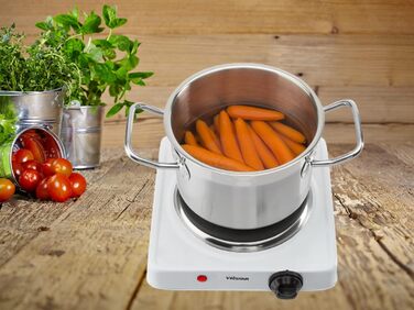 Гаряча плита Tristar KP-6185 Ø 15 см 1000 Вт нержавіюча сталь з термостатом ідеально підходить для кемпінгу біла одинарна конфорка