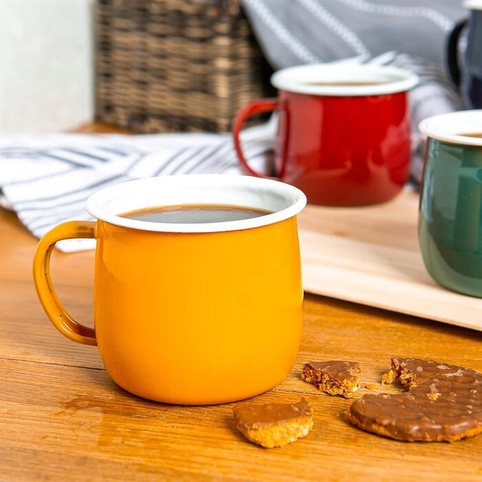 Кольорові емальовані кухлі Argon Tableware - 375 мл - Упаковка з 6 шт. - Жовто-помаранчеві 11,5 x 9 x 8 см (6 шт. )