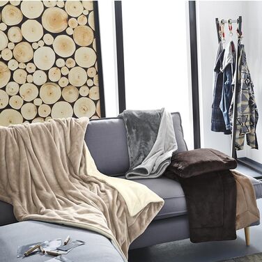 Флісова ковдра 150x200 - супер м&39яка та тепла, поліестерова флісова ковдра, темно-коричнева, 150 x 200 см, коричневий/бежевий