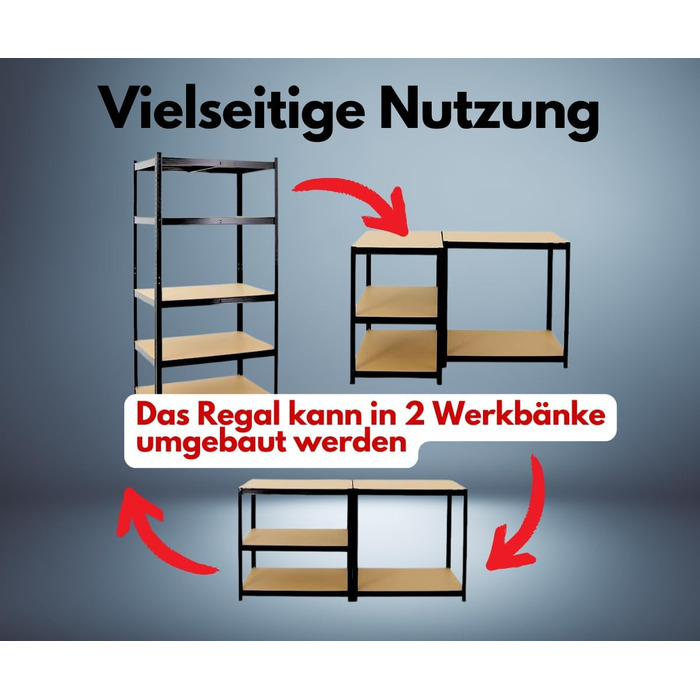 Надміцний стелаж Taurus Black 180x120x60 см Загальне навантаження 875 кг Стелаж для підвалу, стелаж без болтів, гаражний стелаж, стелаж для зберігання 180x120x60 см - Навантаження на полицю 175 кг Чорний