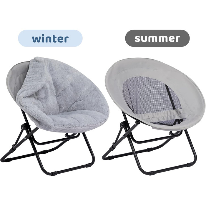 Розкладне крісло HollyHOME, кругле розкладне крісло, крісло-підголовник для вітальні, кругле крісло для відпочинку, крісло-місяць, крісло для відпочинку, затишне крісло для читання, спальня, плюшеве, сіре