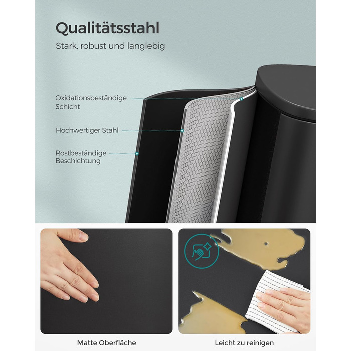 Відро для сміття для кухні, 50 л, для сміття, педальний, з кришкою, плавне закриття, ножна педаль, сталь, внутрішній контейнер, чо