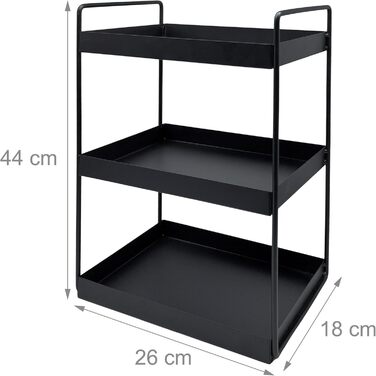 Стійка для спецій Relaxdays, 3 яруси, компактна, кухонний органайзер, висота та ширина 44 x 26 x 18 см, органайзер для ванної кімнати, металева, чорна