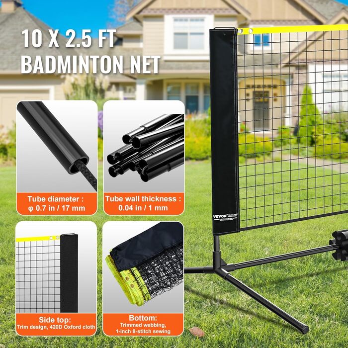 Універсальна сітка для бадмінтону, тенісу та піклболу (3 в 1), Портативна, 1-метрова висота, для зовнішнього використання