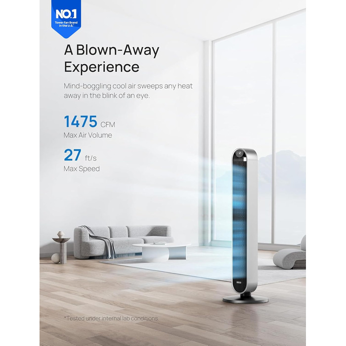 Тихий розумний баштовий вентилятор Dreo 25 дБ з пультом дистанційного керування для спальні, 106 см вентилятор з охолодженням, вен