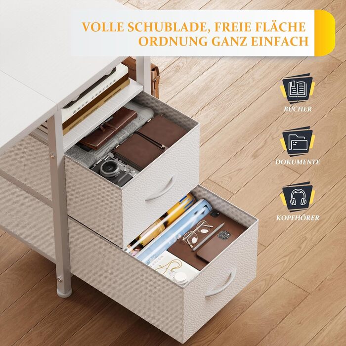 Письмовий стіл 120x48 см з 2 шухлядами, пропонує місце для зберігання, комп&39ютерний стіл, ігровий стіл з підставкою для монітора, 2 гачки для зберігання, відділення для організації кабелів, підходить для працівників з дому та геймерів, білий 120x48 см