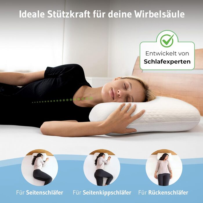 Ергономічна подушка Elora, м&39який чохол зі 100 органічної бавовни, подушка для підтримки шиї, розроблена експертами зі сну, подушка з піни з ефектом пам&39яті для сну на боці, подушка для шиї 40x60x12, подушка для сну на спині