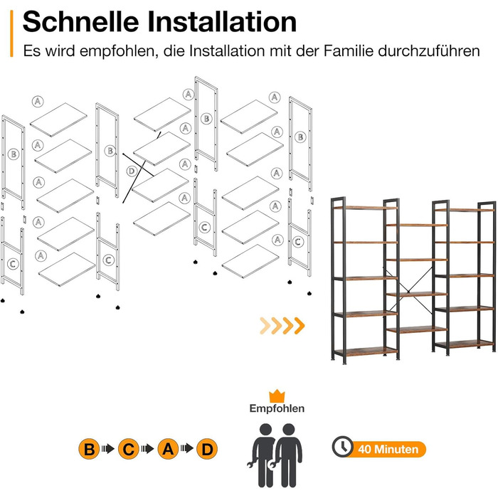 Книжкова полиця Coleshome з 14 полицями, металевий каркас, 5 ярусів, промисловий дизайн, стелаж-перегородка з місцем для зберігання, 24 x 125,6 x 145,4 см, окремостояча полиця для офісу, вітальні, спальні, кухні, коричнева, 5 ярусів