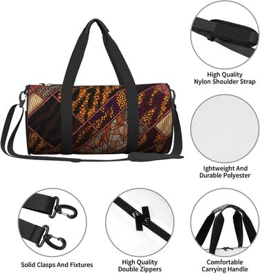 Спортивна сумка, дорожня сумка, в африканському стилі, з принтом печворк, сумка на нічліг, чорна, універсальний розмір, сумка для подорожей