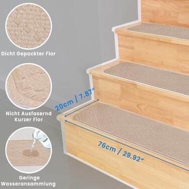 Килимки для сходів 76x20 см, самоклеючі килимки для внутрішніх сходів, 15 шт. , протиковзкі, ріжучі, багаторазові, для захисту домашніх тварин, людей похилого віку та дітей (бежевий)