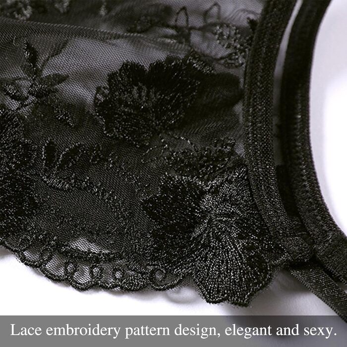 Жіночий сексуальний мереживний комплект панчіх та пояса для панчіх, комплект білизни з прозорої сітки з 4 металевими затискачами, регульовані колготки в сітку, пояс для панчіх стрінги панчохи з 3 предметів, розмір M, чорний