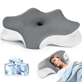 Подушка для шиї, подушка з піни з ефектом пам&39яті, ергономічна подушка для сну на боці, спині та животі з 2 знімними чохлами, сіра