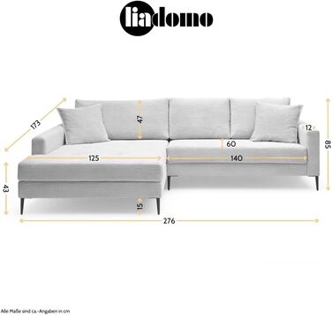 Диван Hilary Graphite, сучасний кутовий диван, вельветова оббивка сірого кольору, шезлонг для правого боку, зручний диван, легко чиститься та має стабільні розміри, металеві ніжки, L-подібний диван, зроблено в Європі, шезлонг для правого боку, графіт