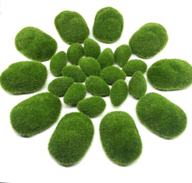 Кульки із зеленого моху Штучні камені з моху, Woohome 25 шт. Скелі зі штучного моху 2 розміру Декоративні штучні камені для казкових садів, квіткових композицій, тераріумів і ремесел