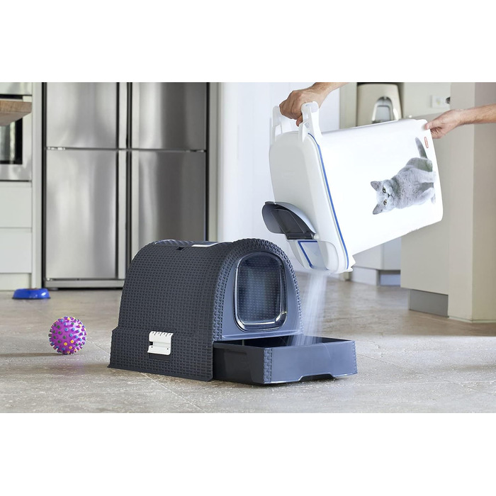 Котячий туалет Curver Petlife з кришкою, включаючи совок, сучасний вигляд ротанга, антрацит, 51,5 x 38,5 x 40 см