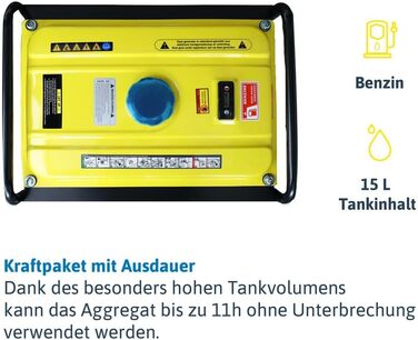 Тихий бензиновий генератор Dnges потужністю 2200 Вт, аварійний генератор з 2 розетками 230 В, час роботи 11 годин, бак 15 л для використання на свіжому повітрі, в кемпінгу, саду, для самостійних проектів з мобільного електропостачання.