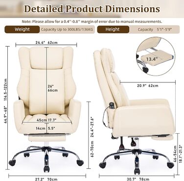 Ергономічне офісне крісло ALEAVIC зі складними підлокітниками, крісло керівника з масажем та висувною підставкою для ніг, для домашнього офісу, ігрове (бежеве)