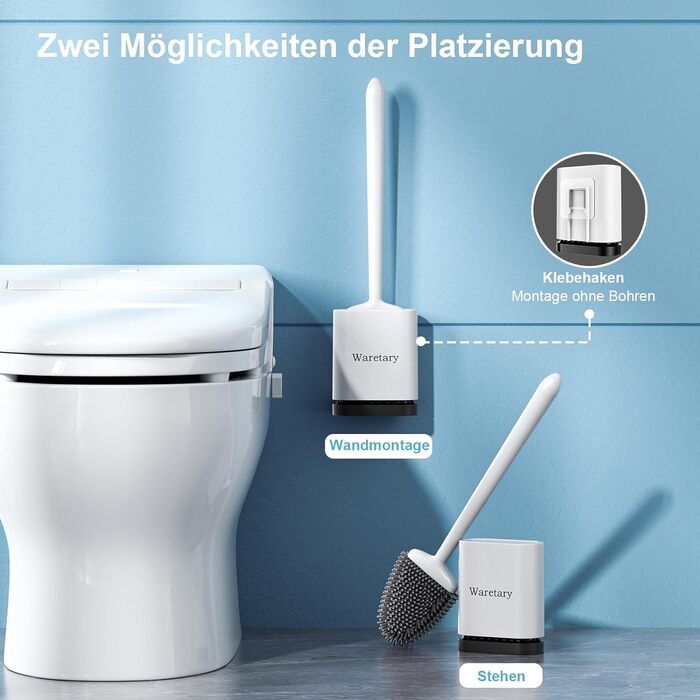 Силіконова щітка для унітазу Waretary, тримач для щітки та унітазу, м'яка та гнучка щітка для унітазу з довгою ручкою, швидковисих