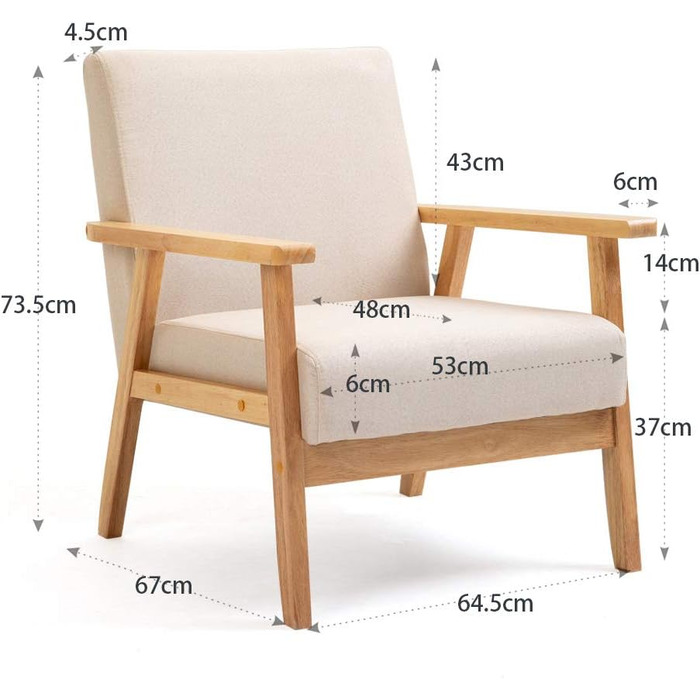 Крісло Mingone, м&39яке коктейльне крісло, скандинавське крісло-гойдалка, сучасний одномісний диван, масив дерева, для вітальні, спальні, бежевий, 64,5x67x73,5 см, бежевий, 1 предмет, комплект