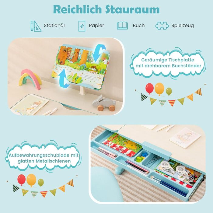 Дитяча парта DREAMADE з регулюванням висоти, шкільна парта з регулюванням нахилу, парта для дітей, парта для підлітків з підставко