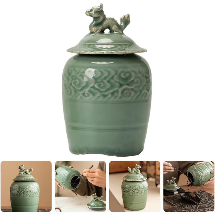 Керамічна чайна ємність Cabilock з кришкою, вінтажна банка для імбиру, китайське храмове скло, порцеляна, декоративна ваза для квітів, банка для зберігання чаю, спецій та прянощів