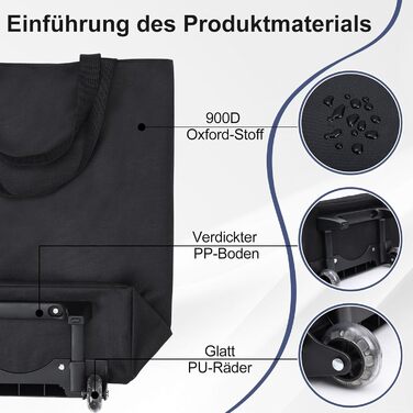 В-1 Візок для покупок, 30л Велика сумка на колесах, Легкий складаний візок для магазинів, кемпінгу та подорожей, з ключем для монет, Чорний, 2-