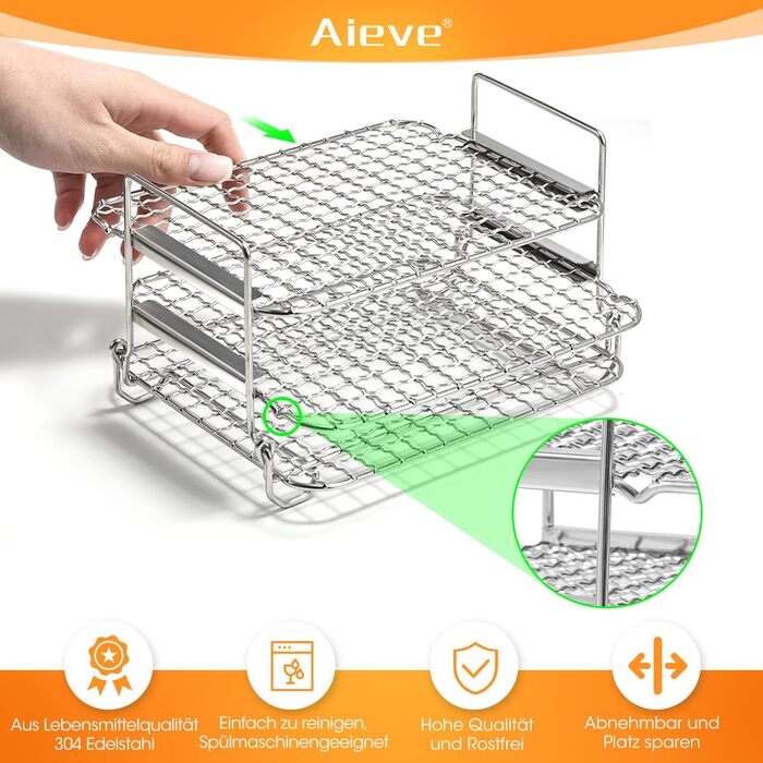 Решітка для гриля Aieve Air Fryer Dehydrate Багатоцільова двошарова стійка Сумісна з аксесуарами AF400EU 9.5-літрової фритюрниці Ninja Foodi Max Dual Zone / SL400EUCP Double Stack XL Air Fryer