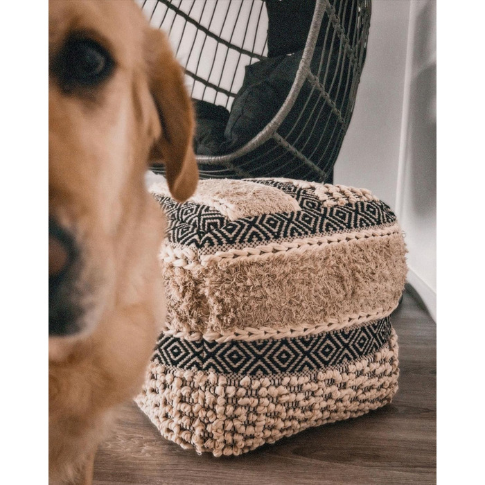 Кремово-білий пуф, 50 x 50 см, бавовна в стилі бохо, ретро декоративні елементи, Канам