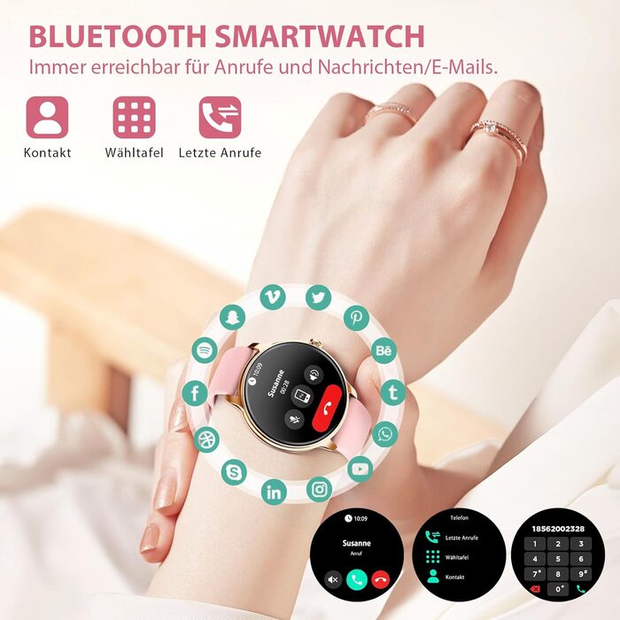 Жіночий смарт-годинник, круглий, ультратонкий, 1,32-дюймовий AMOLED-дисплей, завжди увімкнений фітнес-годинник із функцією телефону, монітор сну/пульсометр/крокомір, понад 100 спортивних режимів, водонепроникність IP68, Android/iOS