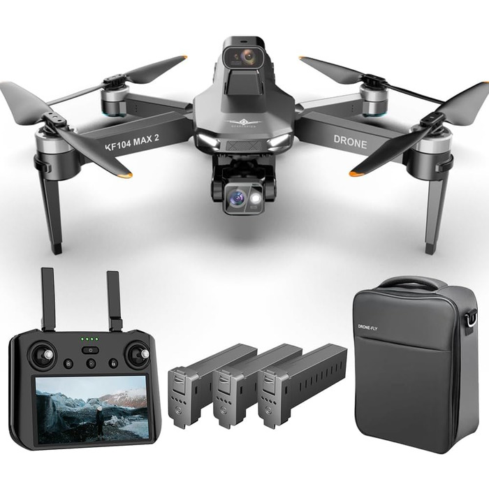 Дрон Teeggi KF104 MAX2 з камерою 4K для дорослих, пульт дистанційного керування з екраном, відстань керування 6 км, 3-осьовий підв