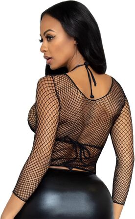 Сорочка LEG AVENUE 8278 з довгими рукавами, сітчаста, один розмір (36-40 євро), чорна