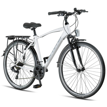 Велосипед Licorne Bike преміум-класу для трекінгу 28 дюймів для чоловіків, хлопців та жінок з 21 швидкістю передач, Citybike Life MV-ATB White 0 метрів