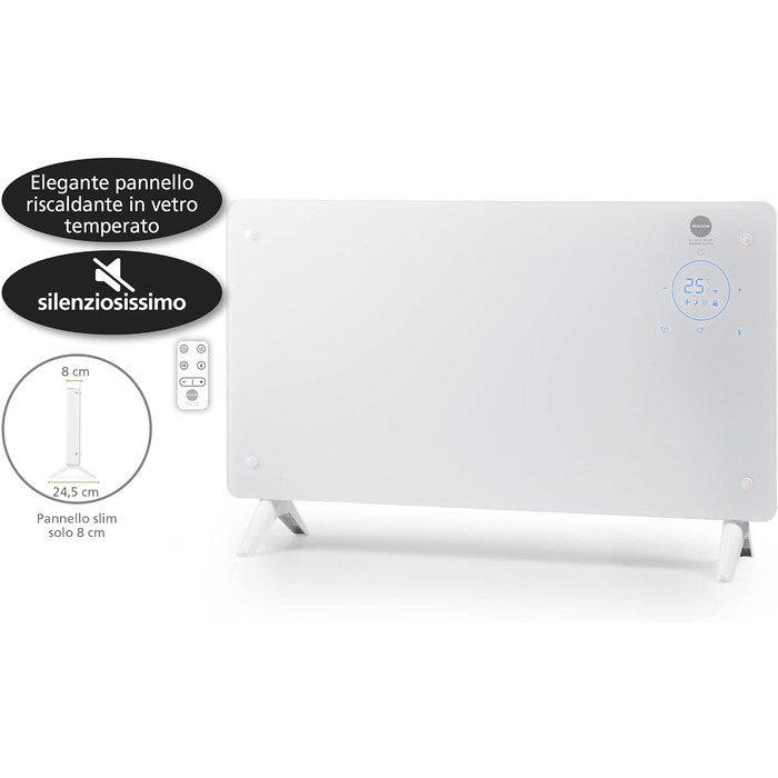 Скляний конвектор MACOM Enjoy & Relax 937 Thermo-Glas, елегантний обігрівач із загартованого скла, швидкий нагрів, 1000/2000 Вт, Tlc, 24-годинний таймер, термостат, настінний монтаж (кріплення в комплекті)