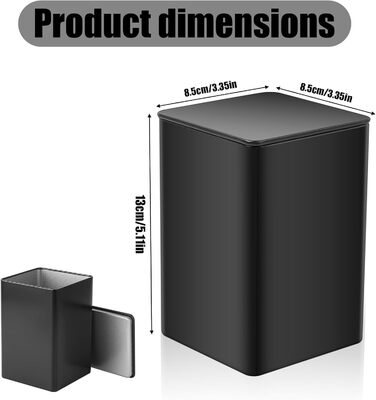 Чайних банок для розсипного чаю, квадратні чайні банки, металеві банки для зберігання з кришками, класичні банки для кави, банки для спецій, контейнер для зберігання чаю (85 x 85 x 130 мм, чорний), 6